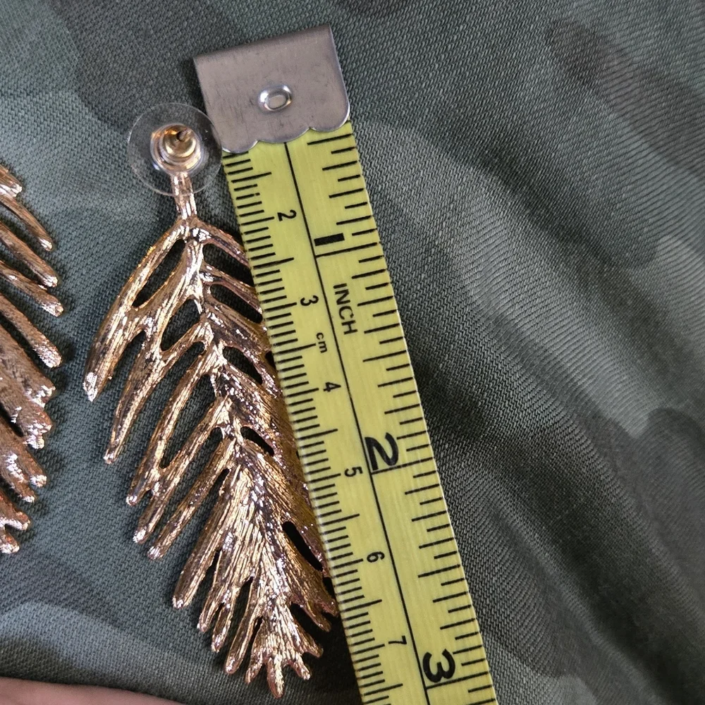 Gold Leaf Earrings 3"×1" - Picture 6 of 7